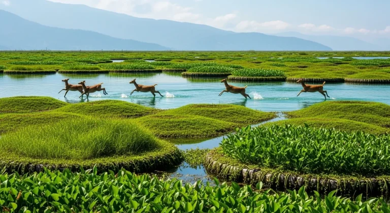 Ce lac indien cache 286 cerfs dansants sur des îles qui flottent