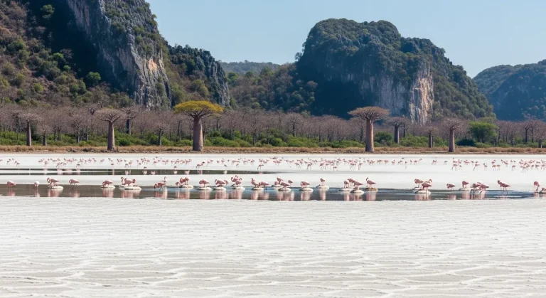 Le seul lac salé de Madagascar où 2 500 flamants roses nichent 8 mois par an