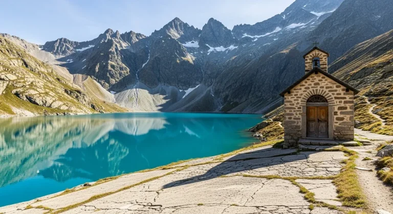 Ce lac de 8,5 hectares à 2414m cache une chapelle du XVIIe siècle