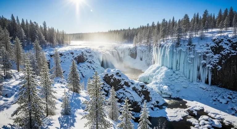 En février, cette cascade suédoise de 93 m se fige en sculpture de glace